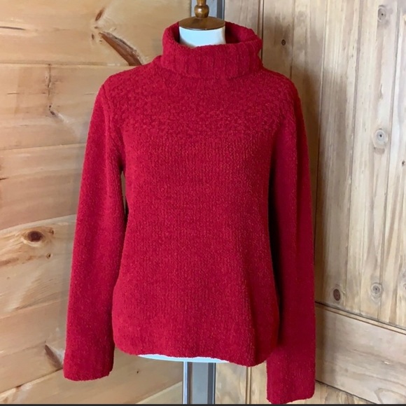 Red Chenille Turtleneck Sweater Large 